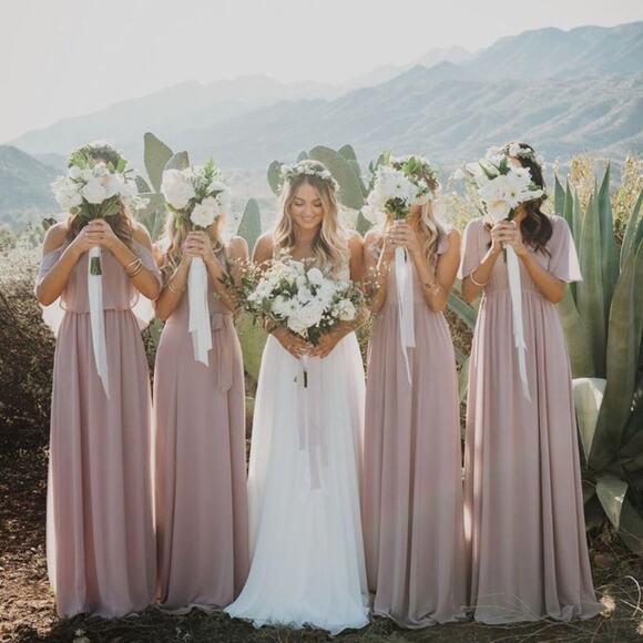 Show Me Your Mumu June Bridesmaid Wedding Maxi Dress in Neutral Mauve Chiffon - Picture 4 of 15